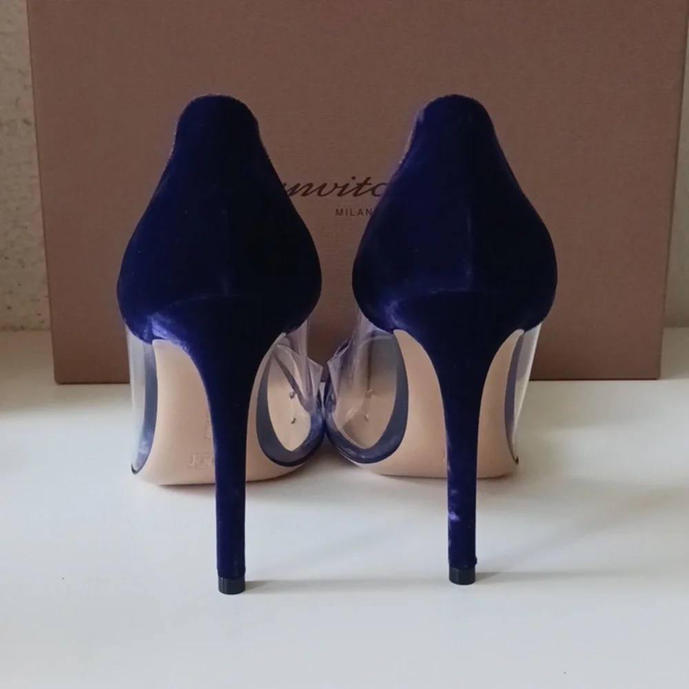 NWT Gianvito Rossi Velluto Violet Plexi Pump Size 37.5 - Picture 4 of 15